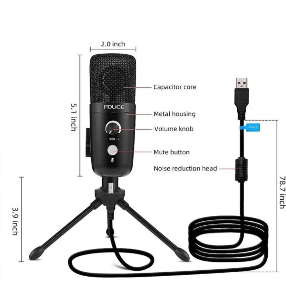 USB Plug&Play Computer Microphone, Professional Studio PC Mic with Tripod